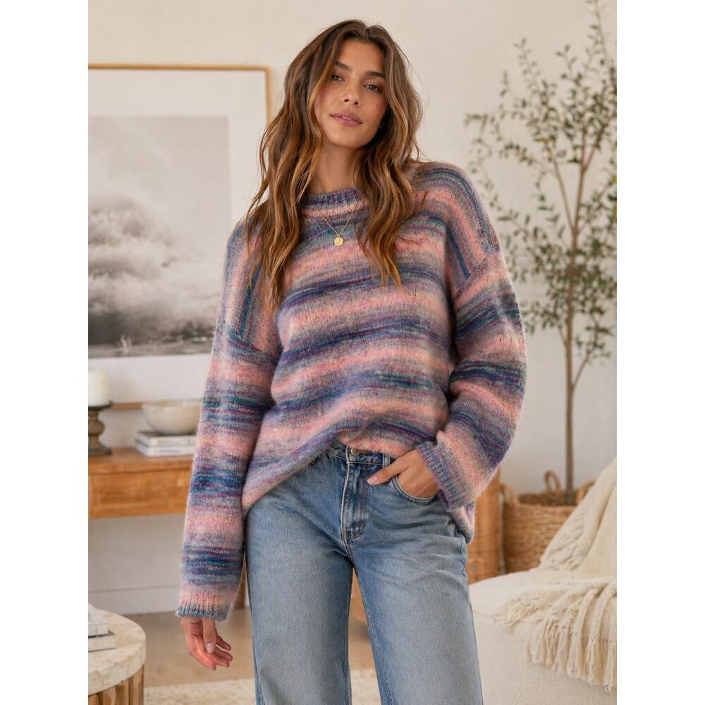 Xirena Anders Alpaca Merino Wool Striped Sweater Oversized XL Pink Blue